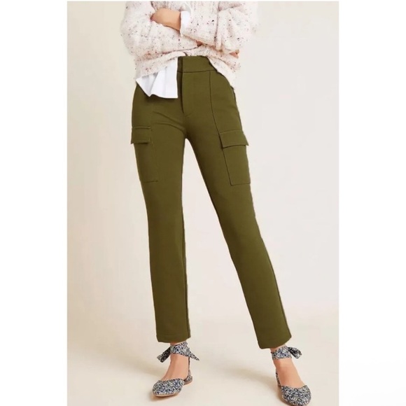 Anthropologie Pants - ANTHROPOLOGIE The Essential Slim Moss Green Cargo Pants Size 8 Pristine Cond